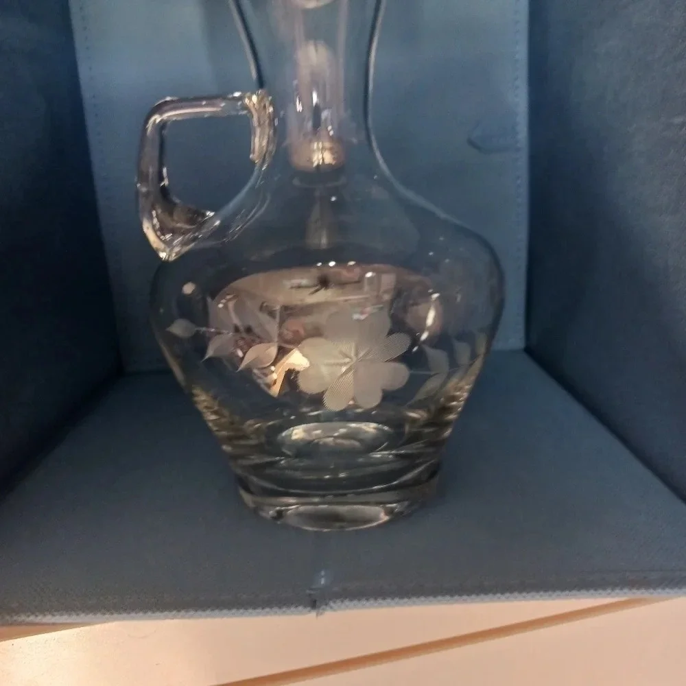 Crystal wine carafe and glasses set of 4 etched floral pattern